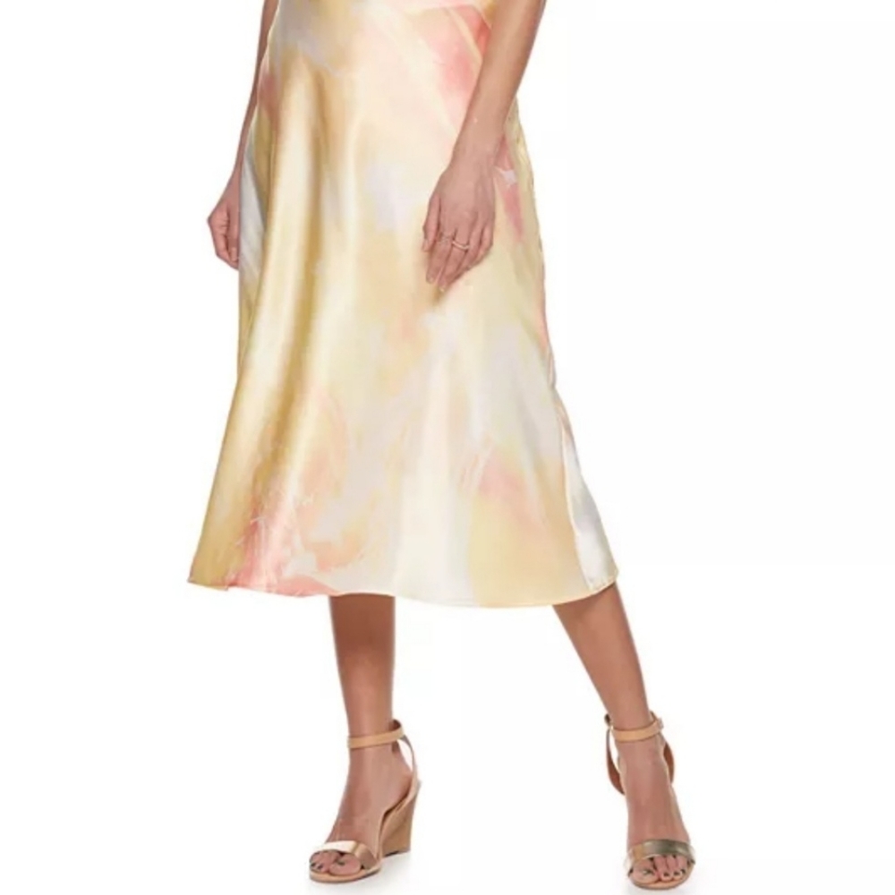 Apt 9 yellow and coral midi skirt size Large